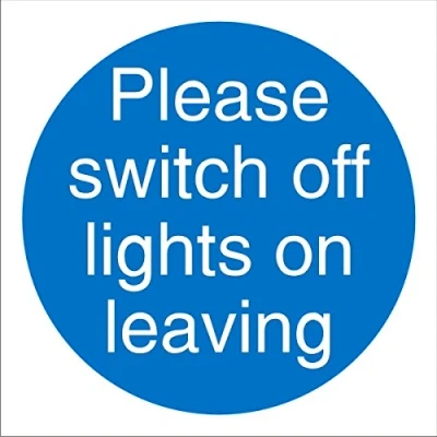 Image of Seco Please Switch Off Lights On Leaving Sign, 100mm x 1mm Semi Rigid Plastic, White