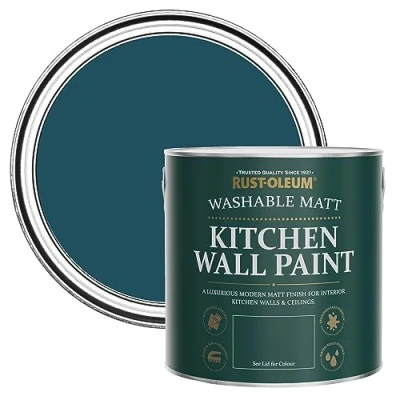 Image of Rust Oleum Blue Washable Kitchen Wall Paint in Matt Finish Commodore 2.5L
