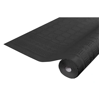 Image of Disposable tablecloth Damask paper in roll 6 M long X 1.18 wide with a chic and classic universal pattern Box of 12 rolls black (bright)