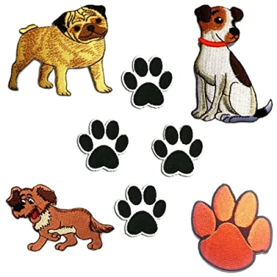 Image of Dogs Set 8 Pieces Iron on Patches Adhesive Emblem Stickers Appliques