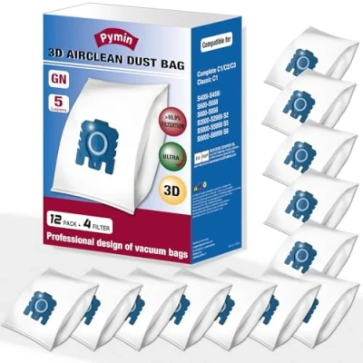 Image of Pymin 12 Pack GN Vacuum Dust Bags Replacements for Miele Hoover Classic C1, Complete C2 C3, S227 S240, S270, S400, S400i, S600, S2, S5, S8 Series Cleaner