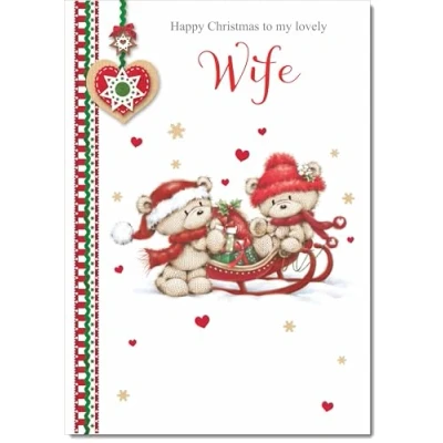 Image of doodlecards Wife Christmas Card Two Cute Bears on Sled Medium Size for with Plain Envelope