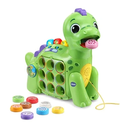 Image of VTech Chomp along Dino, Musical Toddler Toy, Teaches Numbers, Colours &amp; Food, Interactive Dinosaur Toy for 2, 3, 4+ Year Olds, English Version,Green,Small