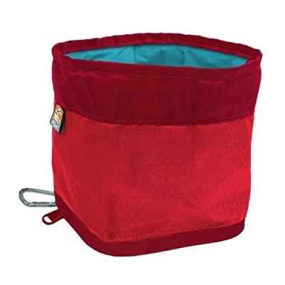 Image of Kurgo Zippy Bowl, Collapsible Travel Dog Bowl for Food and Water with Carabiner, BPA free, Holds 1.4L, Barn Red