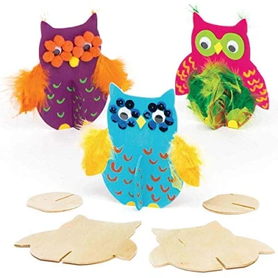 Image of Baker Ross AR620 Wooden Owl Craft Pack of 6, Painting Kits for Kids to Decorate and Display Art Activities, Wood