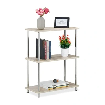 Image of Relaxdays 3 Tiered Bookcase Low Kitchen Shelf, Multifunctional, MDF/Metal; Shelf Stand, HWD: 76 x 60 30 cm, Natural