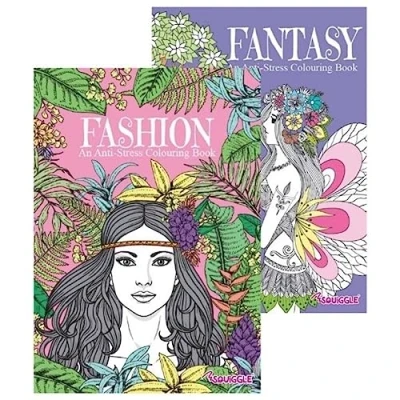 Image of Anti Stress Adult Colouring Books, Fantasy &amp; Fashion Set of 2