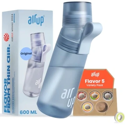 Image of AIR UP® Original water bottle Gen2 starter set with pods in 5 flavours I 600ml drinking sugar free flavouring dishwasher safe, BPA for school, gym and everyday life (in blue)