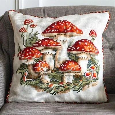 Image of kitphoenix DIY Latch Hook Kits Kit Mushroom Needlework Pillow Cover 43cmX43cm Hooks Knitted Embroidered Carpet Embroidery