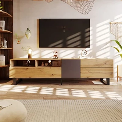 Image of Merax TV Cabinet Stands &amp; Multimedia Centres Table Storage Unit Contemporary 180 * 33cm Wood Grain Finish: Elevate Your Entertainment Space with Style