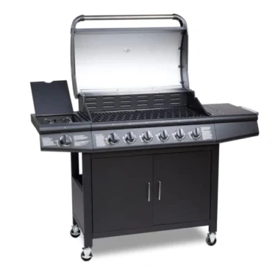 Image of Cosmogrill Outdoor Barbecue 6+1 Pro Gas Grill BBQ (Black with Cover)