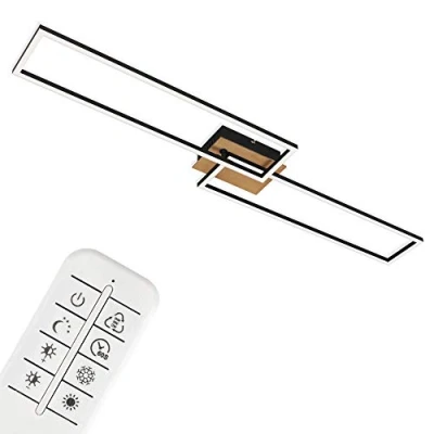 Image of BRILONER Leuchten LED dimmable, Ceiling lamp, with Remote Control, Adjustable Colour Temperature, Night Light Function and Timer, Wood + Black, 1100 x 248 85mm, 3145 014