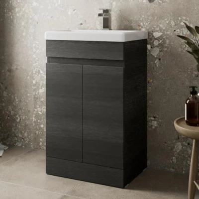 Image of 500mm Bathroom Vanity Unit with Wash Basin Ceramic Sink, 2 Double Door, Cloakroom Storage Furniture Under Cabinet, Floorstanding Cabinets, Charcoal Grey