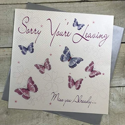 Image of WHITE COTTON CARDS Sorry Miss You Already Handmade Large Leaving Card Butterflies, XLWB2,22cm x 22cm