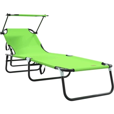 Image of vidaXL Folding Sun Lounger with Canopy Green 600D Oxford Fabric