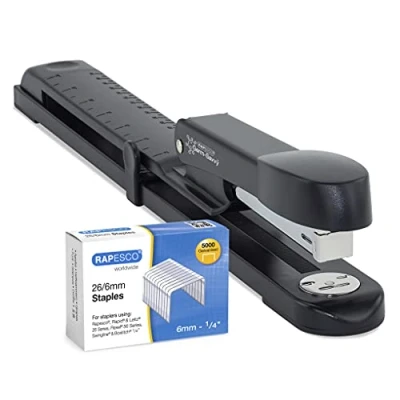 Image of Rapesco 1464 Germ Savvy Antibacterial, Marlin Long Arm Stapler &amp; 5000 x 26/6 mm Staples, Black