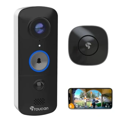 Image of TOUCAN Wireless Video Doorbell V3 with Chime Motion Detection, 5200mAh Battery, 1080p HD Video, 180¡ Ultra Wide View &amp; Two Way Audio Works Alexa and Google Home No Monthly