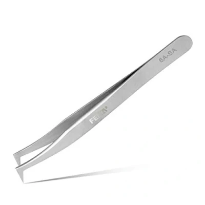 Image of Volume Eyelash Extension Tweezer FEITA Professional Angled Curved Pointed L Shaped Precision Tweezers for 3D 4D 6D Lashes Silver