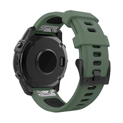 Image of MoKo Watch Strap Compatible with Garmin Fenix 7/7 Pro/6/6 Pro/5/5 Plus/Forerunner 965/955/945/Instinct Solar/Instinct 2, Quick Fit 22mm Soft Silicone Replacement Band Sport Wristband, Army Green/Black