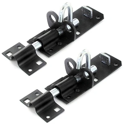 Image of 2 x Brenton Strong Sliding Padlock Shed Gate Door Bolt Black or Zinc 150mm (6&quot;)