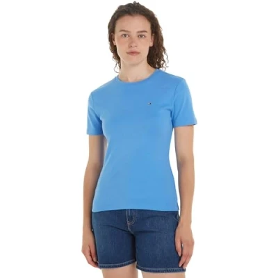 Image of Tommy Hilfiger Women T Shirt Short Sleeve New Slim Cody Crop Crew Neck, Blue (Blue Spell), 3XL