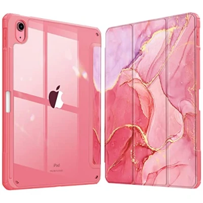 Image of FINTIE Hybrid Case Compatible with iPad 10th Generation 2022 (10.9 Inch) [Ultra Slim] Shockproof Clear Cover Built in Pencil Holder, Auto Wake/Sleep, Marble Pink