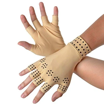 Image of RZJZGZ Arthritis Gloves Compression Fingerless Magnetic Anti Therapeutic Therapy Relief Hand Pain Heal Joints (Nude, 1 Pack)