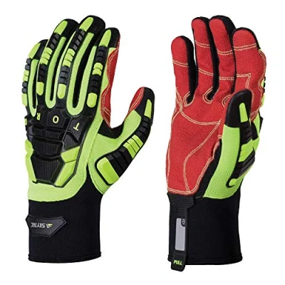 Image of Skytec Torq 1 Pair Red/Black/Yellow Safety Leather Work Gloves with Neoprene Coating that Provide Cut Resistance (Large)