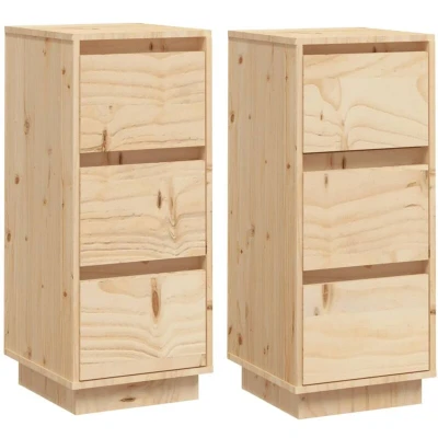 Image of vidaXL Solid Pinewood Sideboards, 2 Pcs Set Elegant and Sturdy Living Room Bedroom Storage Solution, Brown Finish