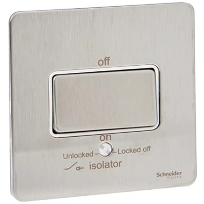 Image of Schneider Electric Ultimate Screwless Flat Plate Single Fan Isolator Switch, 3 Pole, 16AX, GU1413WSS, Stainless Steel with White Insert