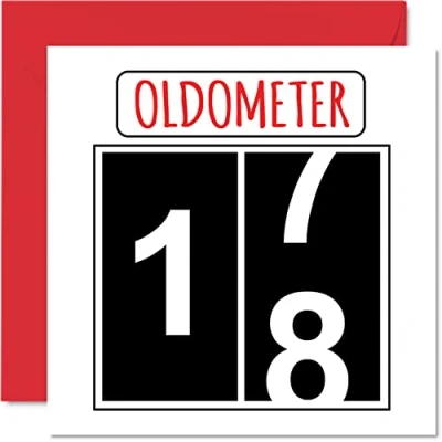 Image of Fun 18th Birthday Cards for Men Woman Oldometer Happy Card Son Daughter Brother Sister Grandson Granddaughter Niece Nephew Cousin, 145mm x Greeting Cards,