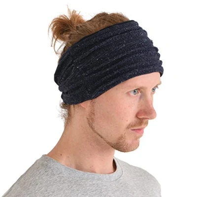 Image of CHARM Organic Cotton Turban Headband Mens Knit Ear Warmer Hair Band Chemo Wrap Made in Japan Womens Navy