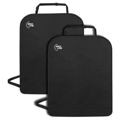 Image of My DIY Set of 2 Car Back Seat Organisers Storage Pockets, Screen Holder, Water Resistant, Easy to Install, Heavy Duty Protector for Kids (Black)