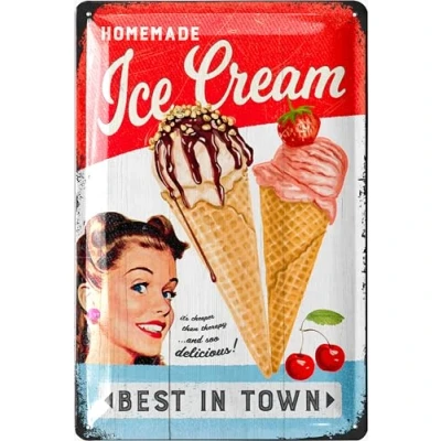 Image of Vintage Tin Sign Retro Diner Decor Ice CREAM, Metal Kitchen Signs Wall Decor, Cream Sign, 50s 12x8&quot;