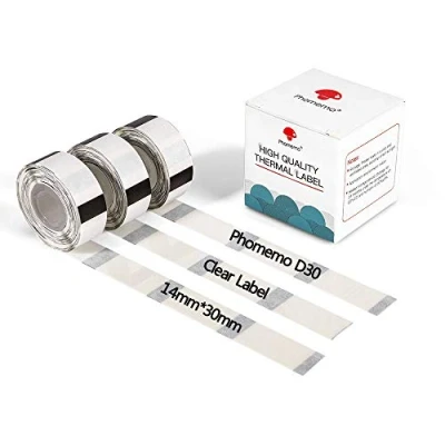 Image of Phomemo D30 Clear Transparent Thermal Labels Adhesive, 14x30mm/0.55x1.18inch, 3 Rolls