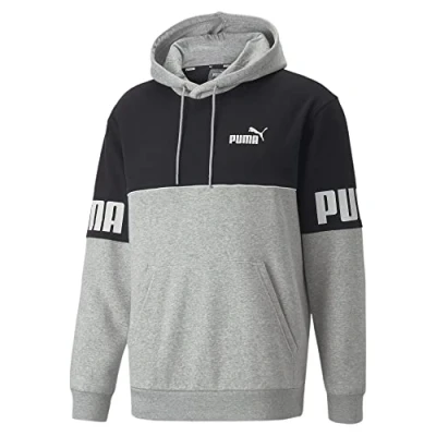 Image of PUMA Men&#039;s Power Colorblock Hoodie FL Sweat, Grey Light Gray Heather, L