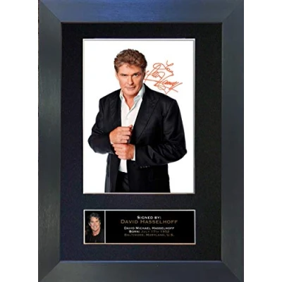 Image of DAVID HASSELHOFF Signed Autograph Mounted Photo Reproduction PRINT A4 Very Rare (297 x 210mm) #102 (Black Frame)