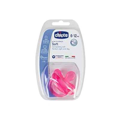 Image of Chicco PhysioForma Silicone Dummy 6 16 Months, Pack of 1, Soft and Delicate Dummy, Supports Physiological Breathing Promotes Correct Development The Mouth, Pink