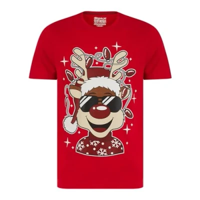 Image of Tokyo Laundry Men&#039;s &#039;Reindeer Lights&#039; Funny Novelty Printed Christmas T Shirt