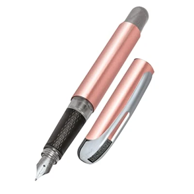 Image of Online College ink pen Metallic Rose │ ergonomic fountain for school/college solid medium nib, soft grip part standard cartridges refillable│ideal beginners, pupils &amp; students