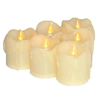 Image of 6 PCS Flameless Dripping Wax LED Candles Battery Operated with Timer / Hours On and 18 Off Per Cycle, Tea Light for Outdoor Halloween Pumpkin Christmas Decorations