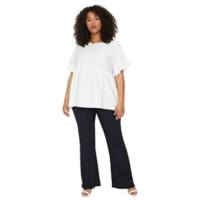 Image of Trendyol Women Plus Size Normal Waist Flare Leg Trousers Navy Blue