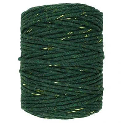 Image of Macrame Cord Twine Natural Cotton String Craft Artisan Thread Twisted Macramé (Green with Gold Thread, 3 mm x 200 m / 656 ft)
