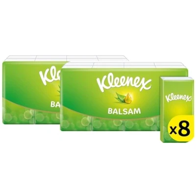 Image of Kleenex Balsam in Handy Pocket Pack Tissues Balm Protect and Sooth Your Nose when You&#039;ve got a Cold Balmcare with Aloe Vera, Vitamin E Calendula 16 Packs