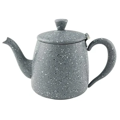Image of Café Olé Premium Tea Pot, 18/10 Stainless Steel, Grey Granite Finish, 48oz, Stay Cool Hollow Handles, Perfect Pour Spout, PT 048GG