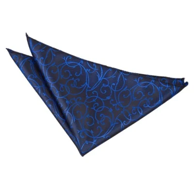Image of DQT Men Black Solid Plain Stripe Floral Paisley Polka Dot Tartan Pocket Square Swirl &amp; Blue