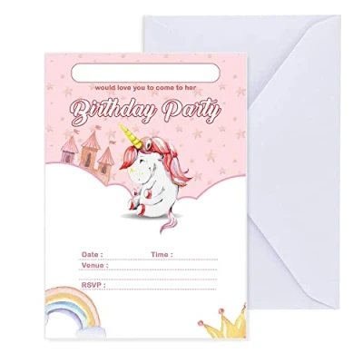 Image of Papa Prints Pack of 32 Unicorn Birthday Invites Card Girl (105 x 149 mm) Invitation Cards with Envelopes for