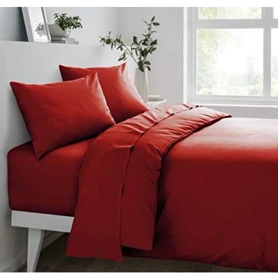 Image of Sleepdown Fitted Sheet Super Soft Cosy Easy Care Polycotton Bed Linen Luxury Bedding Bedsheet 25 cm Deep Non Iron Red Double