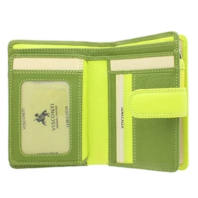 Image of Visconti Rainbow Leather Ladies Purse Style RFID Blocking RB51 Lime Multi