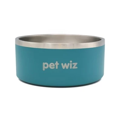 Image of Stainless Steel Double Walled Dog Bowls Durable, Non slip &amp; Dishwasher Safe Pet Bowl with Powder Coating Colour Available in 900ml and 1900ml, Grey or Teal (Teal, 1900ml)